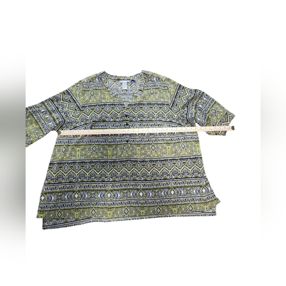 Catherines Yellow and Black Geometric Tunic 3/4 Sleeve. - Picture 4 of 5